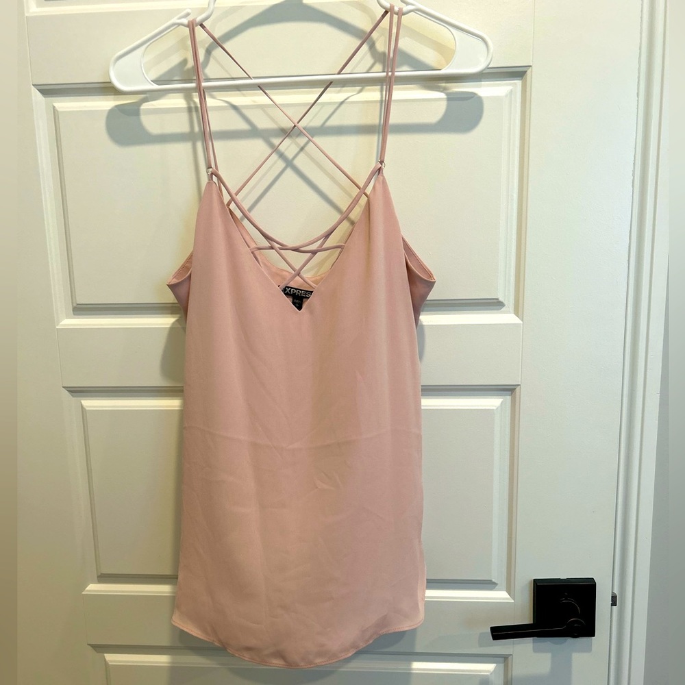 Express Mauve Blush Strappy Tank Too Size Medium with cross cross detail